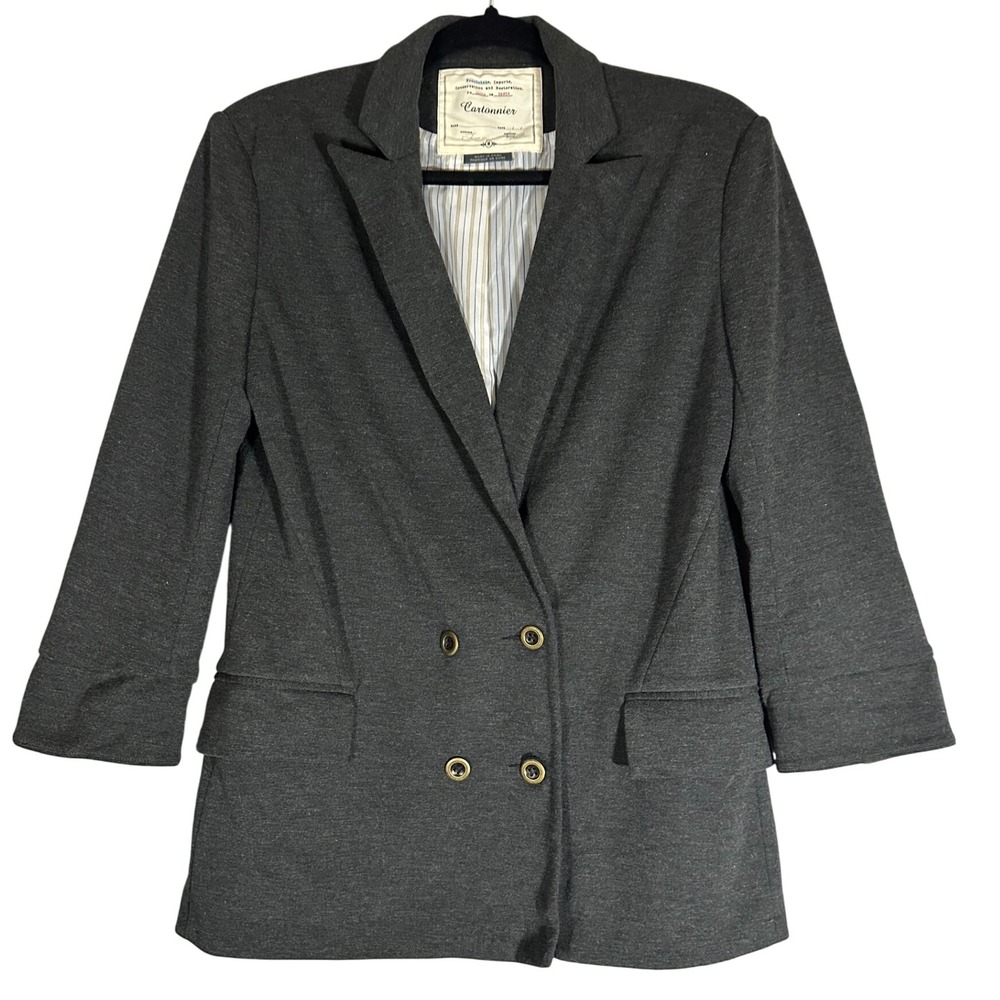 Cartonnier Anthropologie Gray‎ Double Breasted Blazer Jacket Size M 3/4 Sleeve